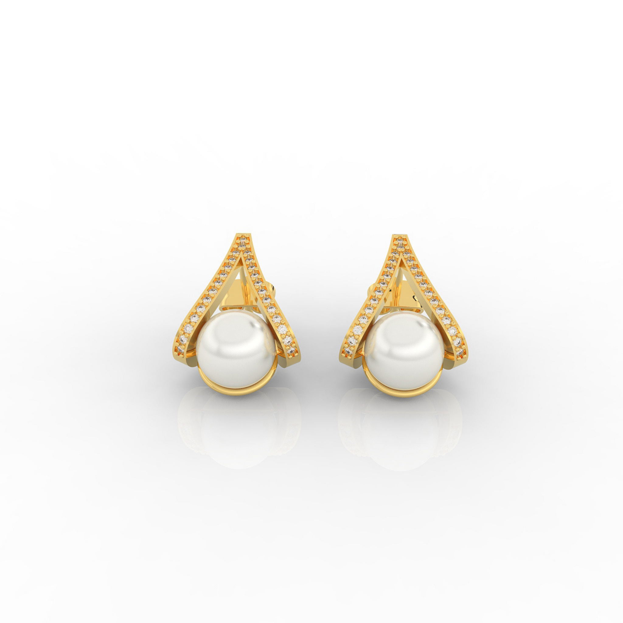 Water Pearl Drop Sparkling CZ  Stud Earring, Hallmarked 925 Sterling Silver